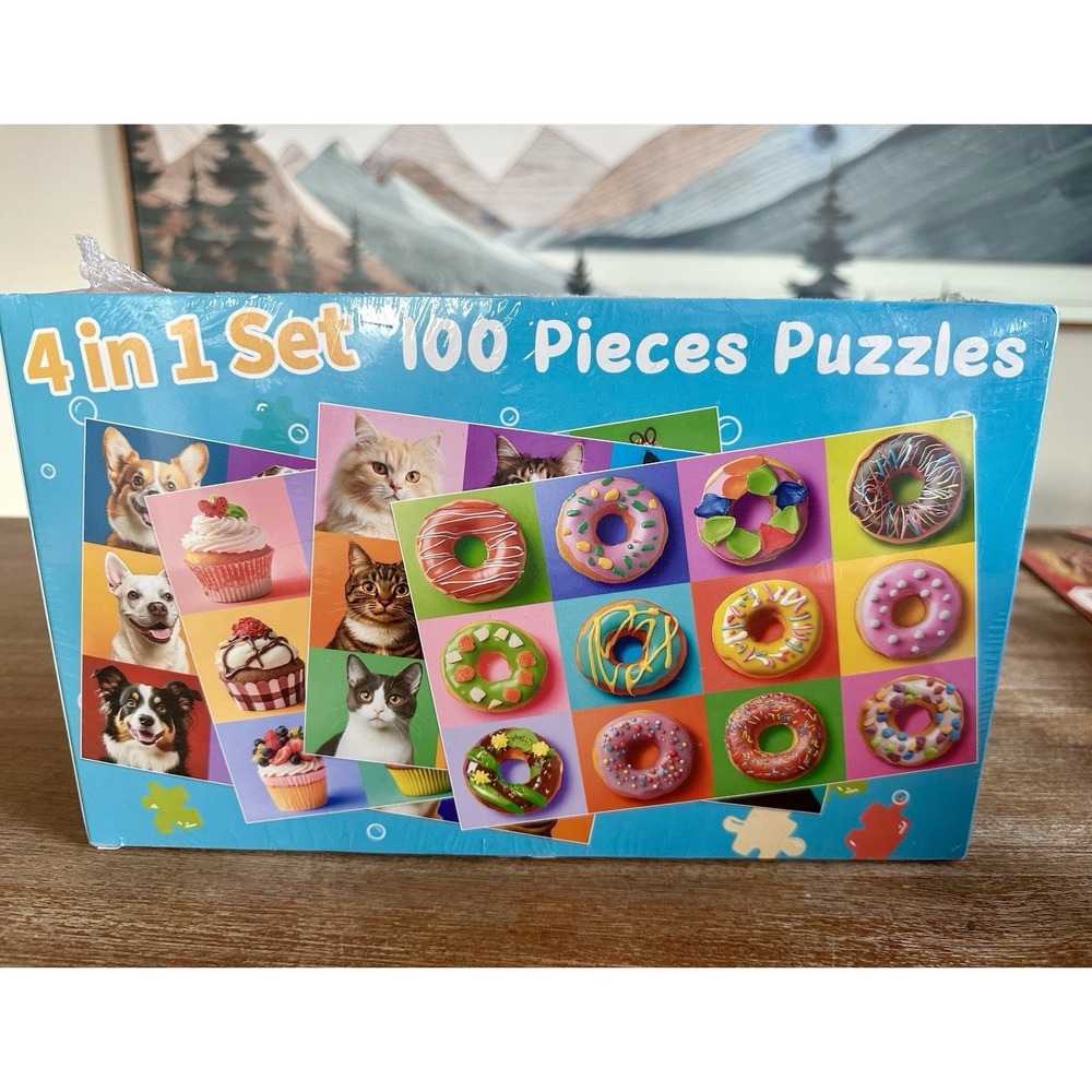 4 In 1-100 Piece Puzzles for Kids Ages 4-6 6-8 8-10 Dogs Cats Cupcakes NEW